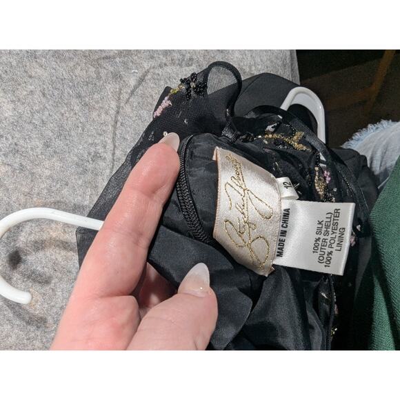 Stephen Yearick Black Formal Floral Beaded Top Evening Y2K Silk Dress Size 12 - Picture 12 of 12